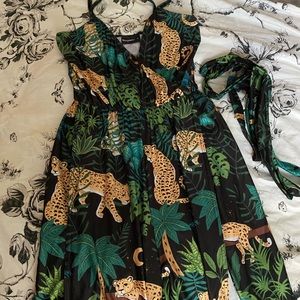 BlackMilk Jungle Kitteh Split Leg Jumpsuit XS